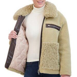 Hudson Jeans Women's Oversized Faux Plush Fur Bomber Jacket S
